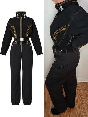 MARKUS WASMEIER × BOGNER Vintage 90s Black Embroidered Women's Athletic Ski Suit